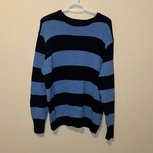 Brandy Melville Men's Blue & Black Striped Crewneck Sweater